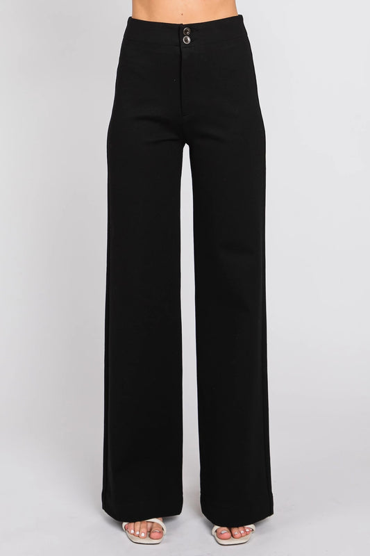 PONTE WIDE LEG TROUSERS - BLACK