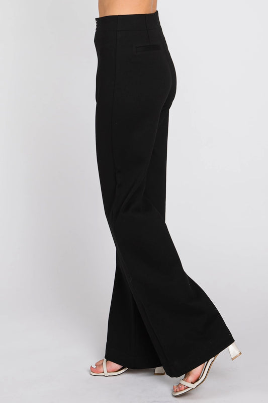 PONTE WIDE LEG TROUSERS - BLACK