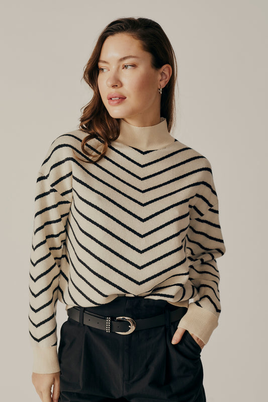 WEIGELA STRIPED SWEATER - ECRU